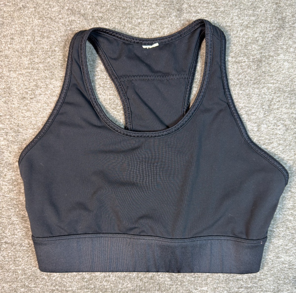 Fabletics Black Mesh Racerback Sports Bra Medium Impact Back Phone Pocket XXS XS